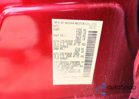 2015 Nissan Murano S z USA, uszkodzony, nr VIN 5N1AZ2MH0FN218694